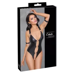   Cottelli Bondage - Shiny Black Open-Front Ringed Bodysuit - M