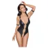 Cottelli Bondage - Shiny Black Open-Front Ringed Bodysuit - M