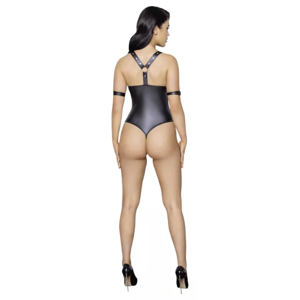 Cottelli Bondage - Shiny Black Open-Front Ringed Bodysuit - M