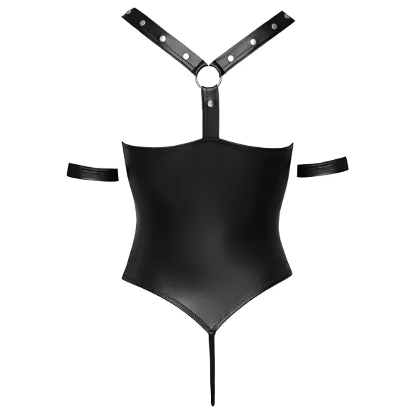 Cottelli Bondage - Shiny Black Open-Front Ringed Bodysuit - M