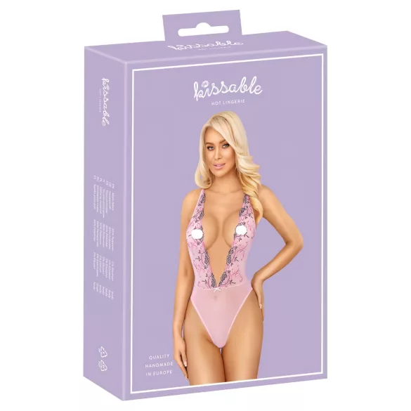Kissable - Pink Bodysuit with Rose Embroidery