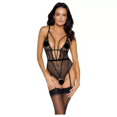 Cottelli - Open Strappy Bodysuit with Garter (Black) - M