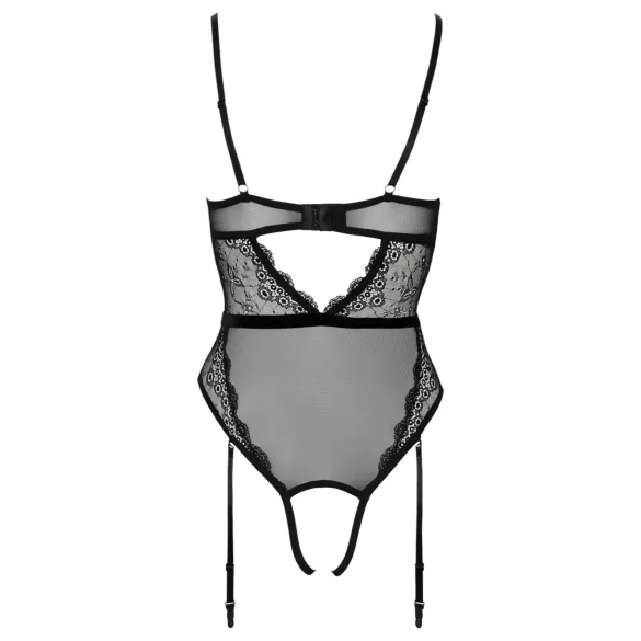 Cottelli - Open Strappy Bodysuit with Garter (Black) - M