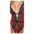 Abierta Fina - Open Bodysuit with Garter (Black-Red) - M