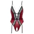 Abierta Fina - Open Bodysuit with Garter (Black-Red) - L