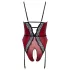 Abierta Fina - Open Bodysuit with Garter (Black-Red) - L