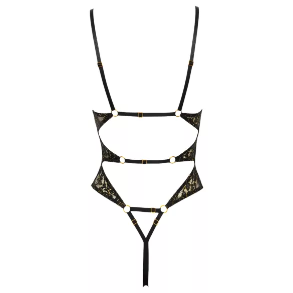Abierta Fina - Open Lace Bodysuit with Rhinestones (Black)