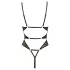 Abierta Fina - Open Lace Bodysuit with Rhinestones (Black) - L
