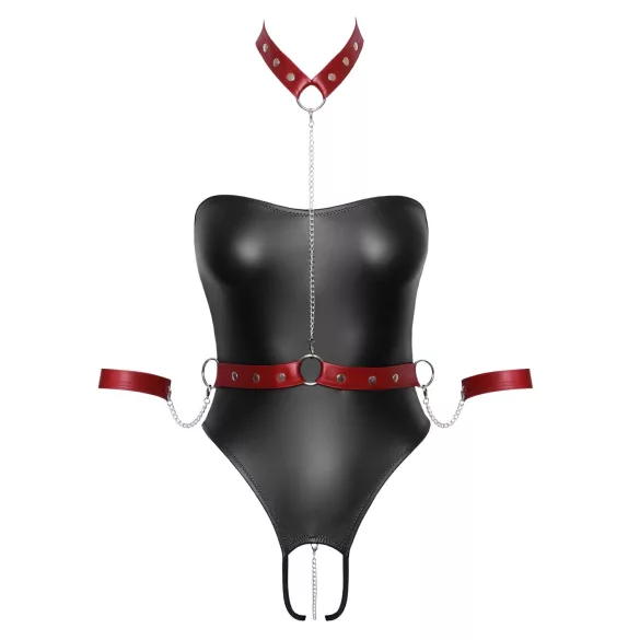 Cottelli Bondage - Shiny Black Bodysuit & Cuffs