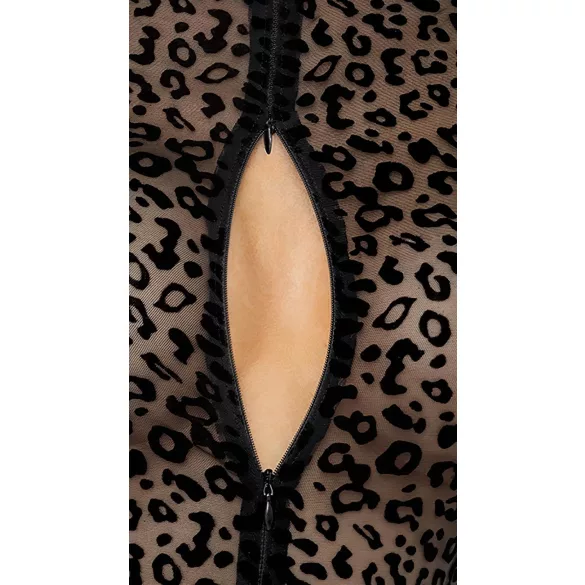 Noir - Leopard Print Long-Sleeve Bodysuit (Black) - M