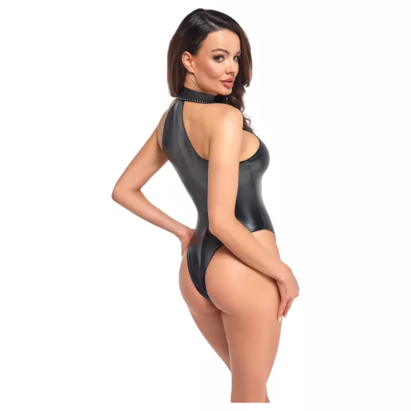 Noir - Shiny Halter Neck Bodysuit (Black) - L