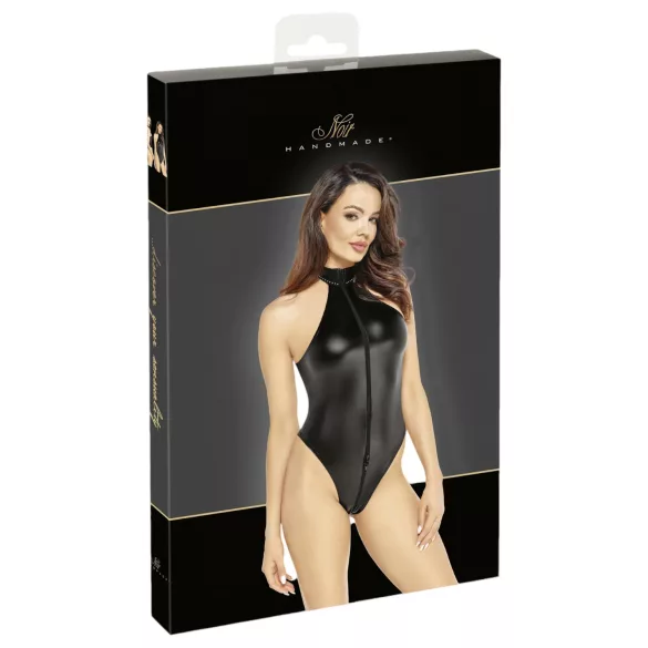 Noir - Shiny Halter Neck Bodysuit (Black) - L