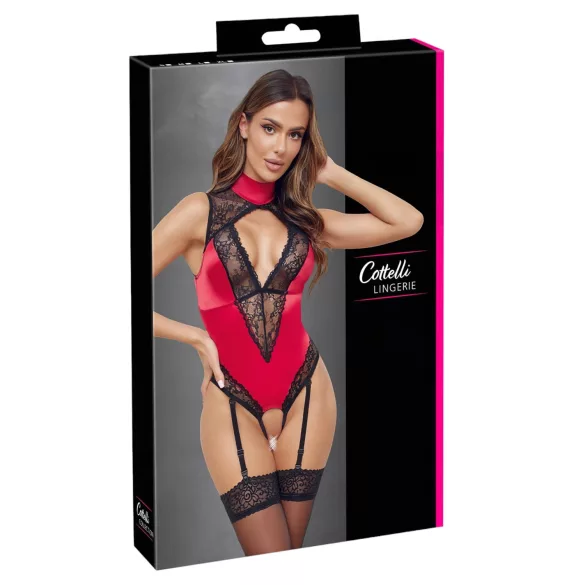 Cottelli - Lace Halter Neck Bodysuit (Red) - L