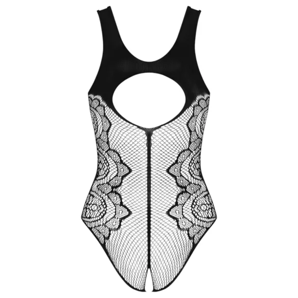 Obsessive B335 - Sheer, Open-Back Bodysuit (Black) - S-L