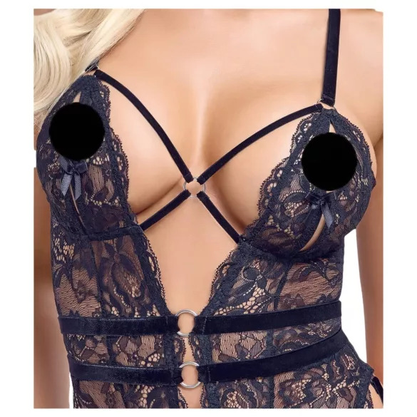 Cottelli - Open Strappy Black Lingerie Bodysuit - L