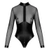 Noir - Glossy Bodysuit with Sheer Insets (Black)