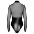 Noir - Glossy Bodysuit with Sheer Insets (Black)