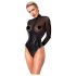 Noir - Glossy Bodysuit with Sheer Insets (Black) - XL