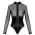 Noir - Glossy Bodysuit with Sheer Insets (Black) - XL