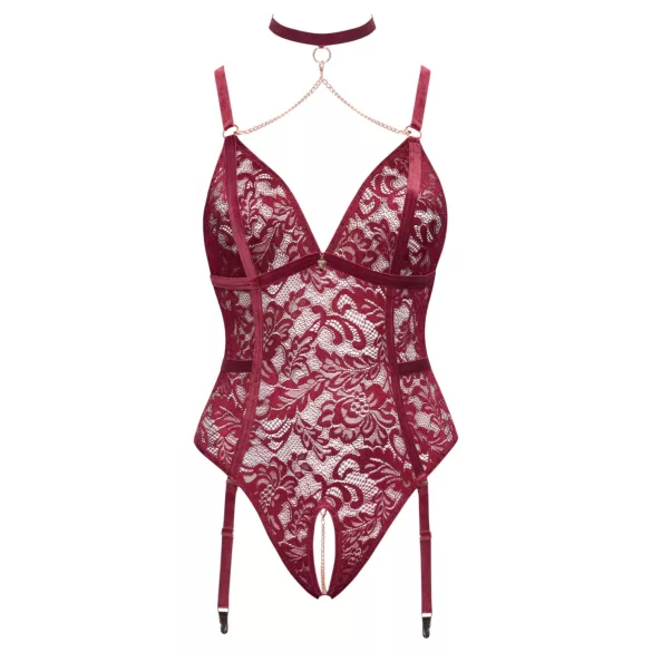 Cottelli Curves - Chain Lace Bodysuit (Red) - 3XL