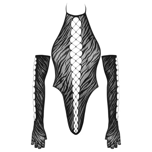 Cottelli - Black Bodysuit with Gloves - Sizes S-L