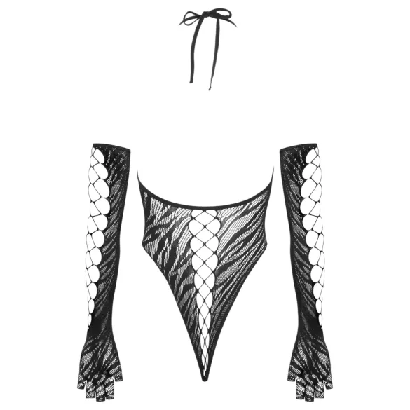 Cottelli - Black Bodysuit with Gloves - Sizes S-L