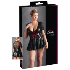 Cottelli Plus Size - Shiny Black Dress with Red Corset - XXL