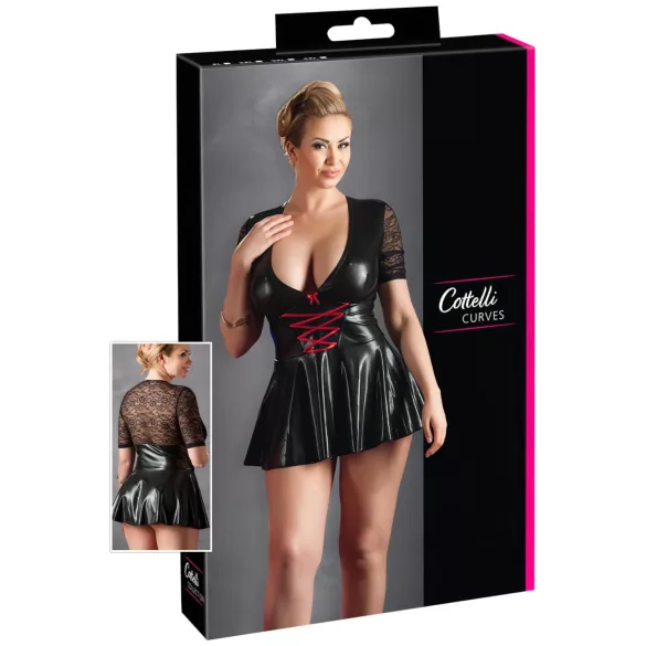 Cottelli Plus Size - Shiny Black Dress with Red Corset - XXL