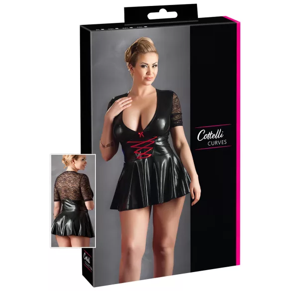 Cottelli Plus Size - Shiny Black Dress with Red Corset - XXXL