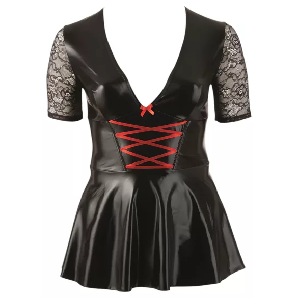 Cottelli Plus Size - Shiny Black Dress with Red Corset - XXXL