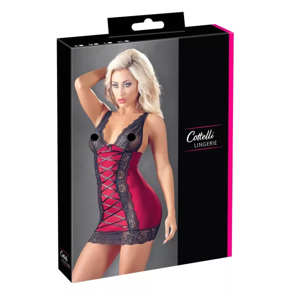 Cottelli - Exclusive Lace-Up Dress (Red) - M