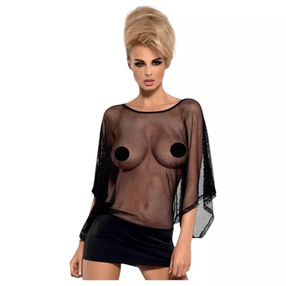 Obsessive Punker - Sheer Black Mini Dress & Thong Set - L/XL