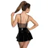 Noir - Black Patent Dress with Mesh Insets - M