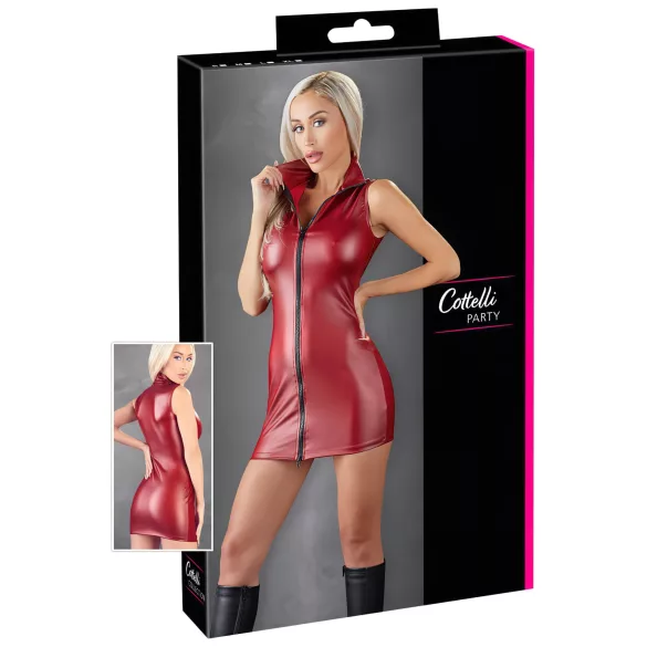 Cottelli Party - sleeveless shiny mini dress with zip (red) - XL