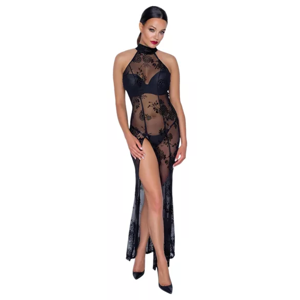 Noir - Sheer Black Floral Maxi Dress - XL