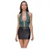 Cottelli - Shiny Lace-Up Dress with Lace (Black-Green)