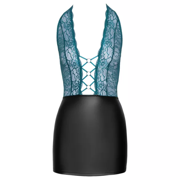 Cottelli - Shiny Lace-Up Dress with Lace (Black-Green)