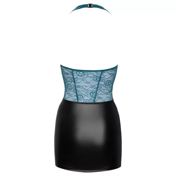 Cottelli - Shiny Lace-Up Dress with Lace (Black-Green)