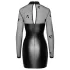 Noir - Black Glossy Dress with Sheer Top - L