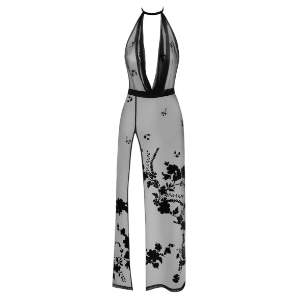 Noir - Sheer Floral Maxi Dress (Black)