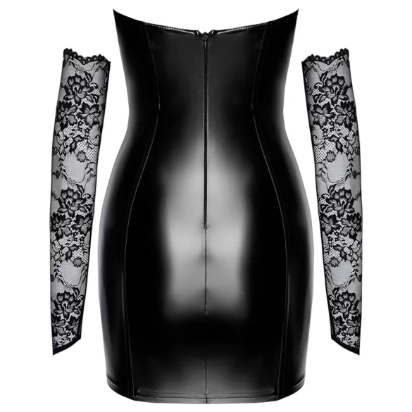 Noir - Shiny Dress with Lace Inserts (Black)