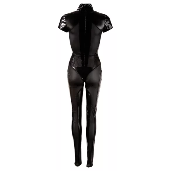 Cottelli - short-sleeved shiny catsuit (black) - XL