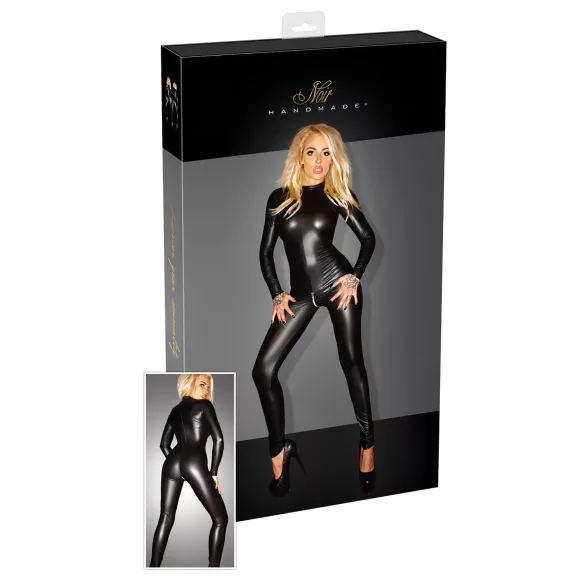 Noir - Shiny Long-Sleeve Jumpsuit (Black) - XL