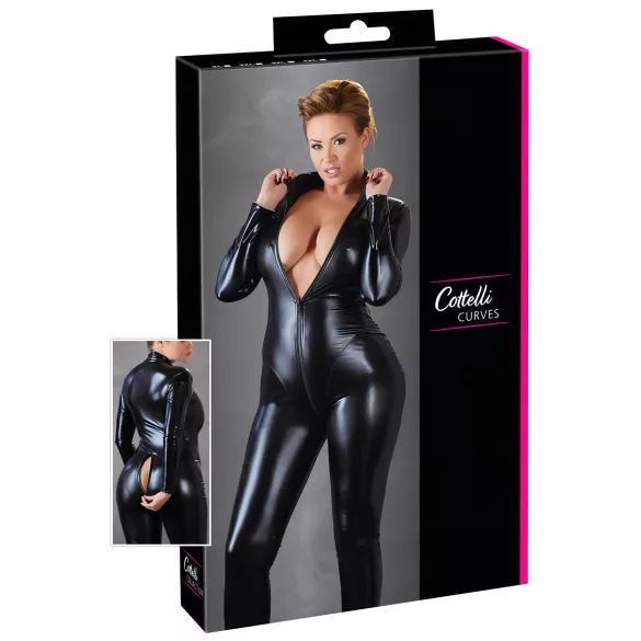 Cottelli Plus Size - Shiny Long-Sleeve Party Jumpsuit (Black) - 2XL