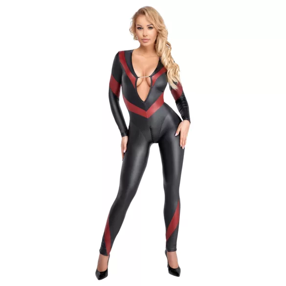 Cottelli - Black Zip-up Leather-look Jumpsuit - M