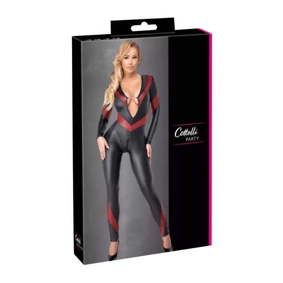 Cottelli - Black Zip-up Leather-look Jumpsuit - M