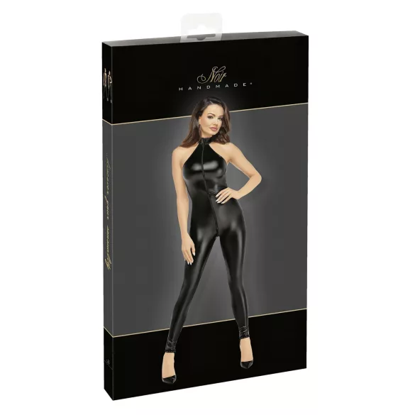 Noir - Shiny Zipper Jumpsuit (Black) - M
