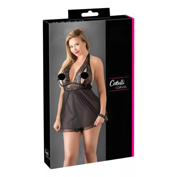 Cottelli Plus Size - Lace Flowing Babydoll (Black) - 3XL