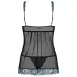 Obsessive Amanta - Embroidered Babydoll & Thong Set (Black-Turquoise)
