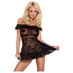 Obsessive Flores - Black Ruffled Babydoll & Thong Set